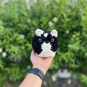 Crocheted black and white Husky